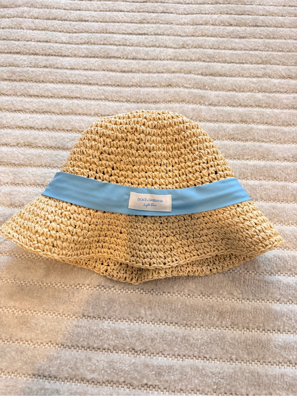 Authentic Dolce & Gabbana crochet Light Blue Straw bucket hat Light Blue Trim